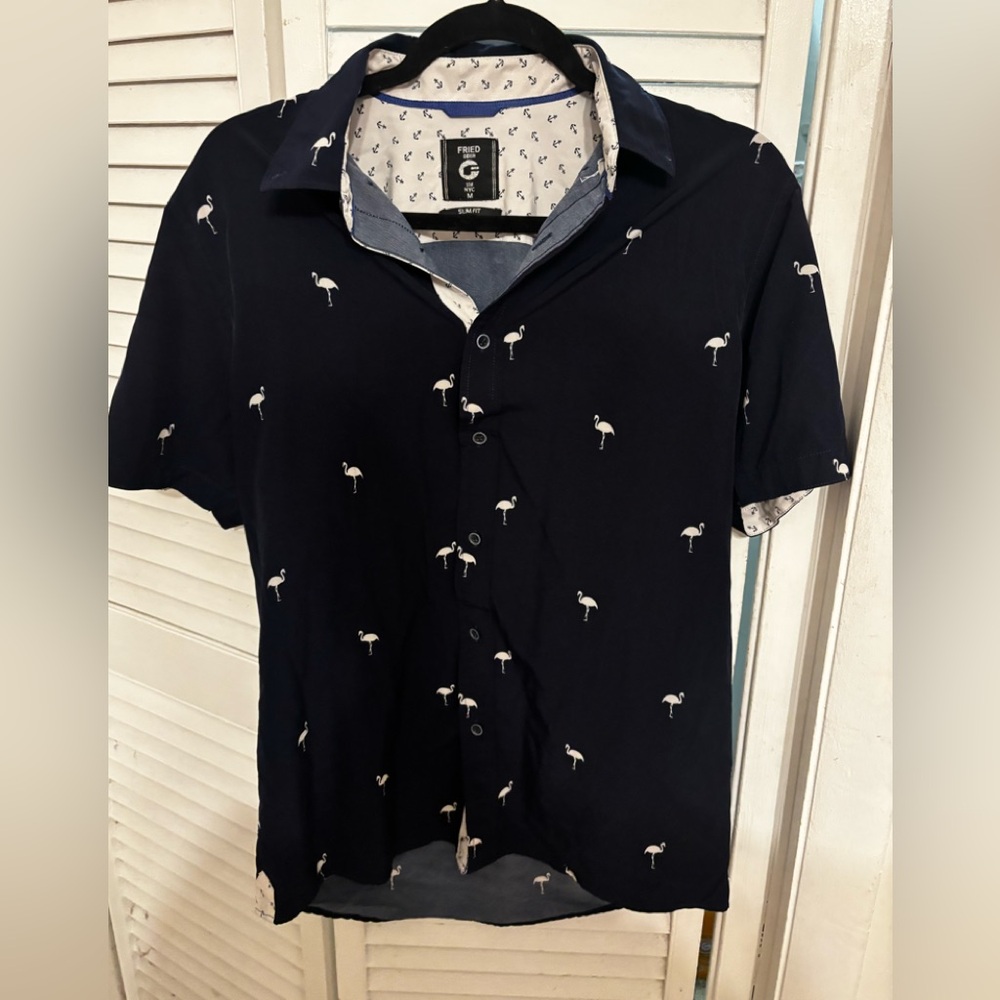 Fried denim slim medium button down shirt men